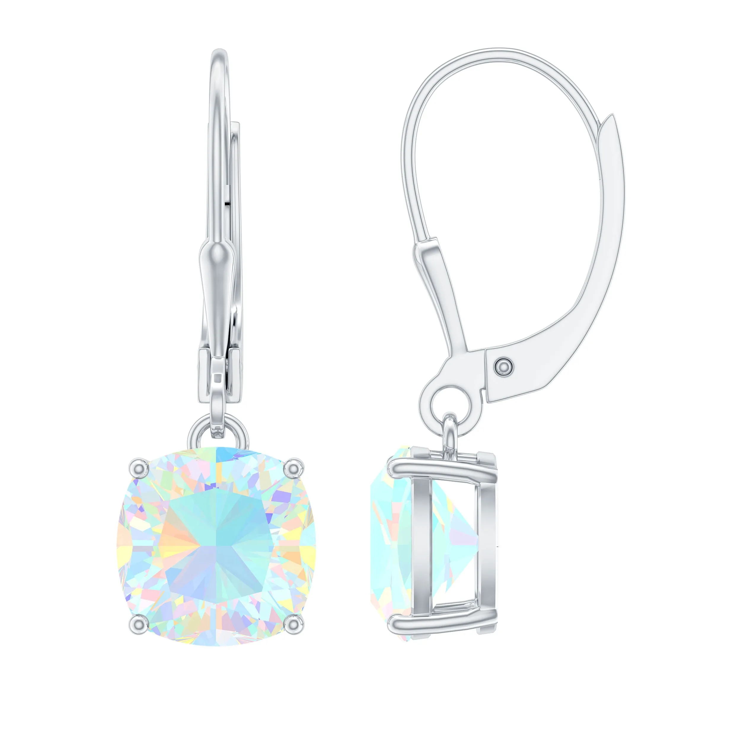 Cushion Cut Solitaire Ethiopian Opal Drop Earrings in Silver