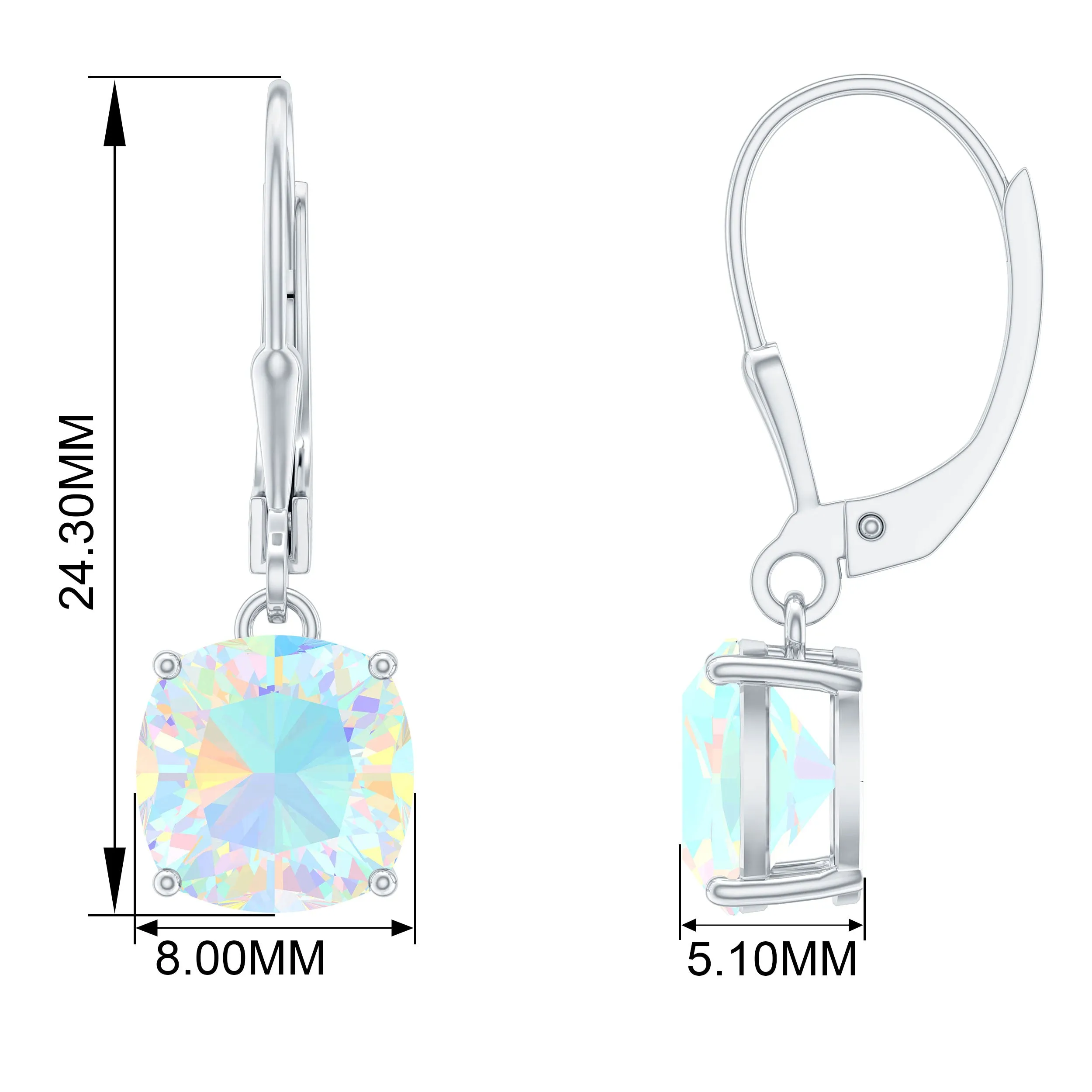 Cushion Cut Solitaire Ethiopian Opal Drop Earrings in Silver