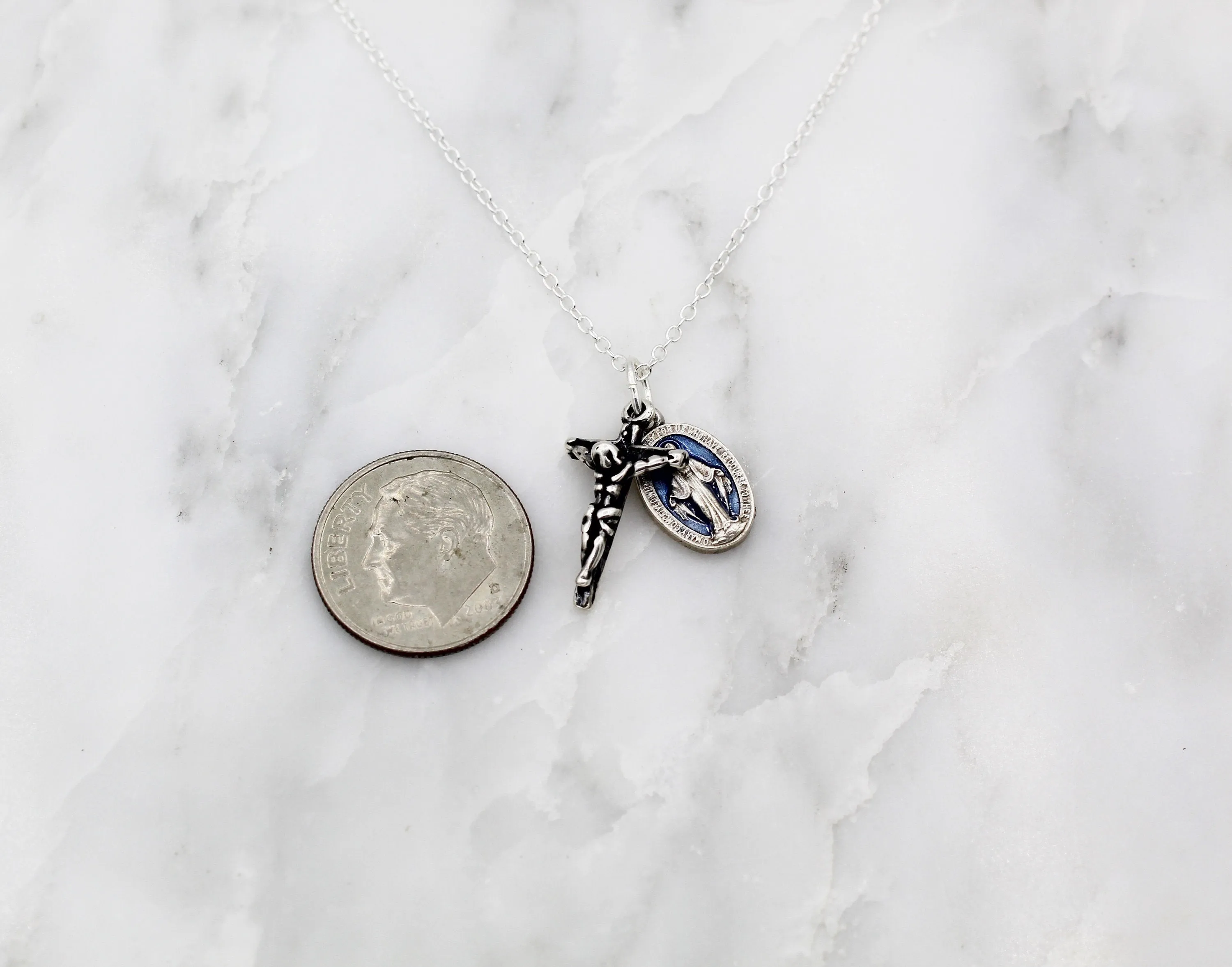 Dainty Miraculous Medal & Crucifix Necklace