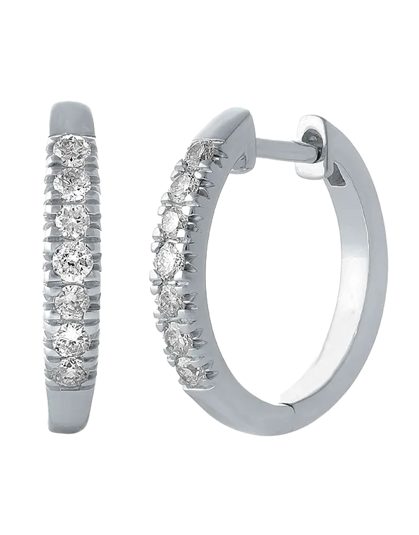 Diamond Earrings - 10ct White Gold Diamond Set Hoop Earrings - 784161