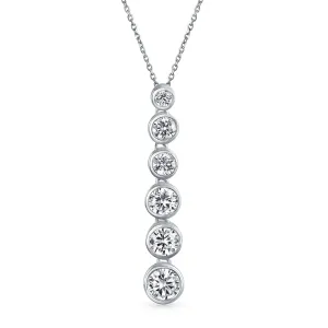 Elegant Bridal Necklace Sterling Silver CZ Linear Drop Geometric Bubble Design Pendant