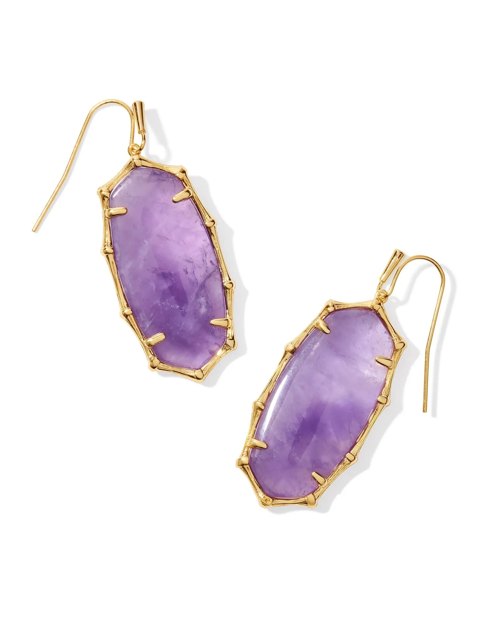 Elle Bamboo Framed Drop Earring in Gold Dark Purple Amethyst