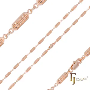 Elongated Hexagon textured fancy link Rose Gold Chains