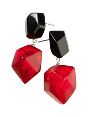 Empress 2 Bead Post Drop Earrings, Red