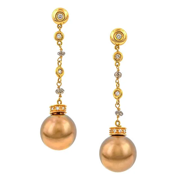 Estate Diamond & Chocolate Pearl Drop Earrings