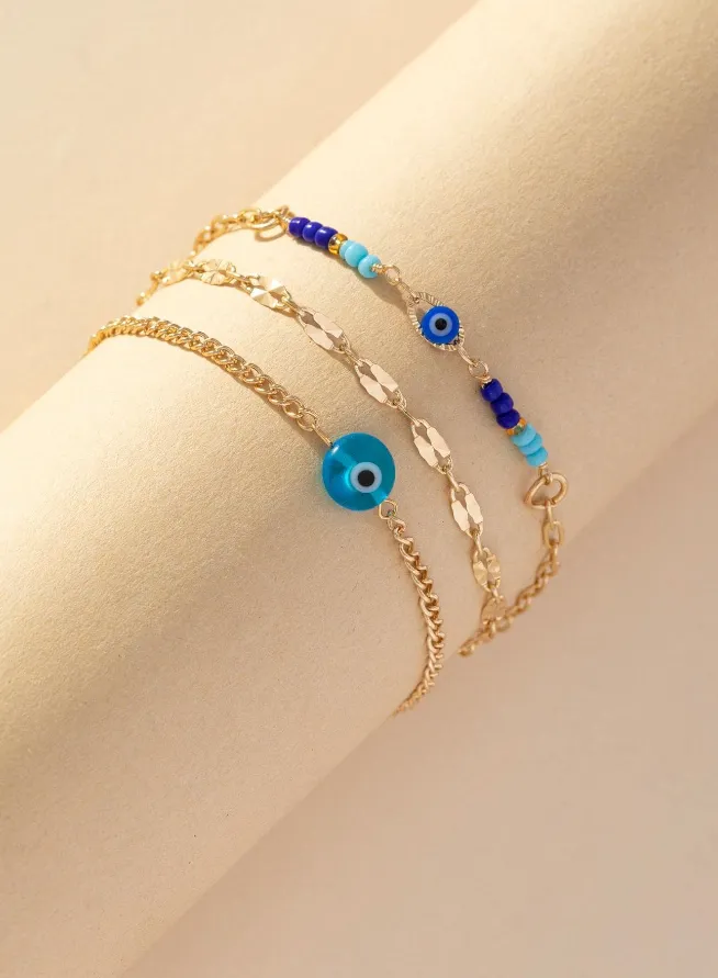 Evil Eye Ankle Bracelet 3 Piece