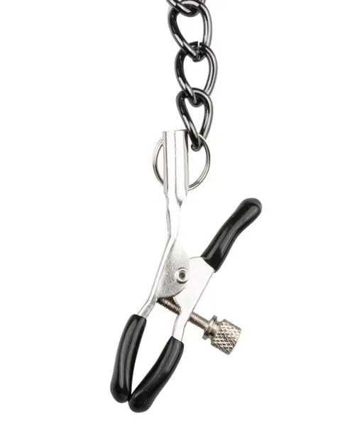 Faux Leather Lead & Nipple Clamp Collar Restraint Set