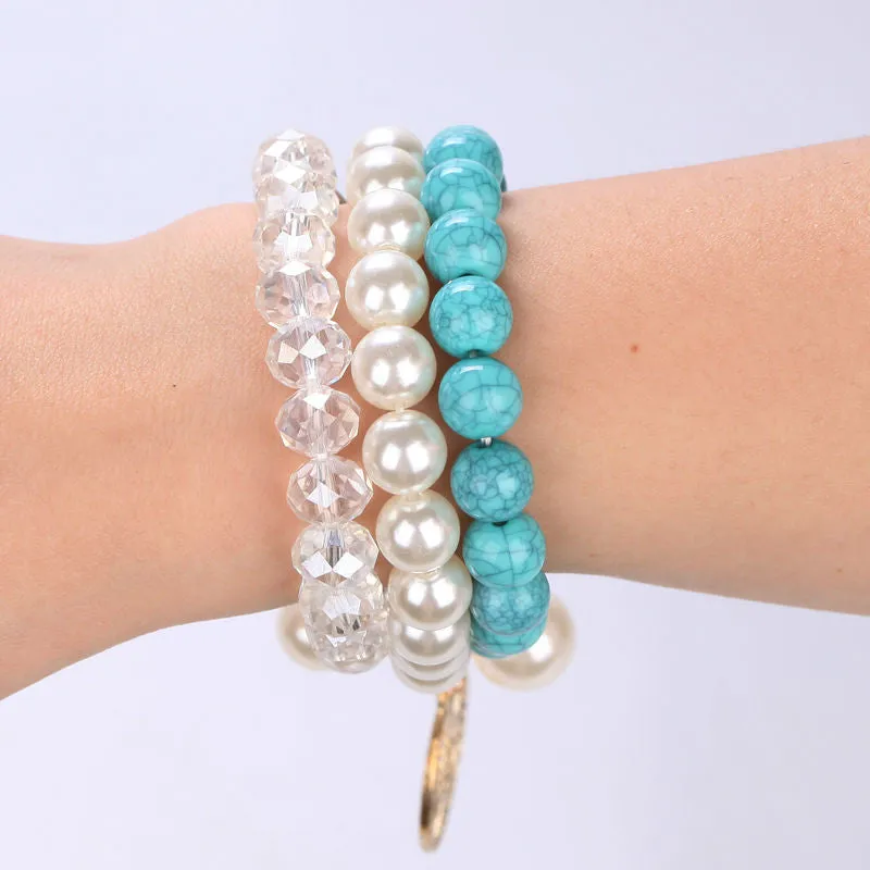 Fine Sterling Jewelry Bracelets & Bangles Pearl Bracelet For Women Multilayer Design Imitation Turquoise Bead Bracelets