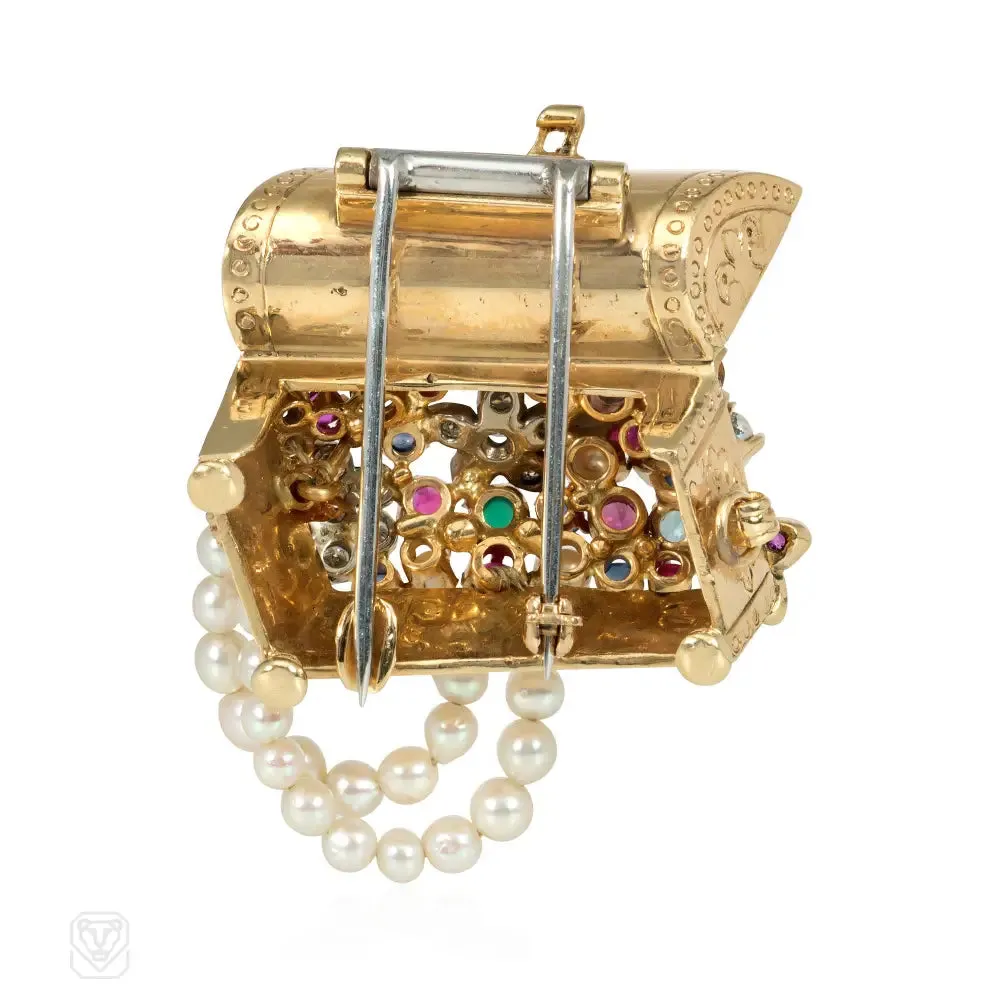 Flato Retro multigem treasure chest brooch