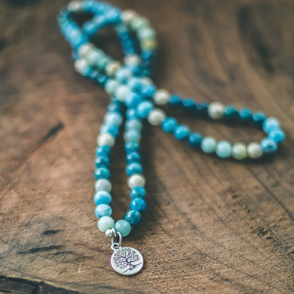 Flow with Life: Larimar, Blue Apatite and Riverstone Mala Style Wrap Bracelet