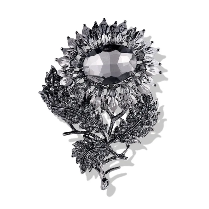 Glam Retro Shiny Pin Sunflower Alloy Plating Inlay Artificial Crystal Rhinestones Unisex Brooches