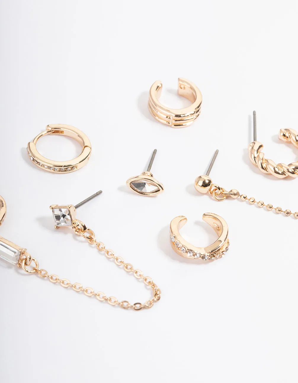 Gold Cuff & Drop Mixed Earring Pack