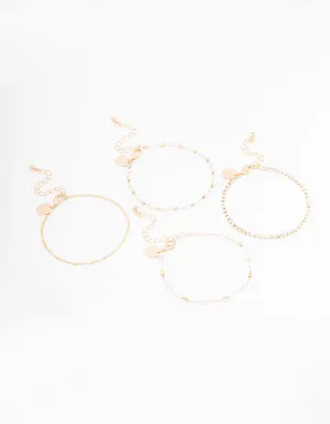 Gold Dainty Pearl Bracelet 4-Pack