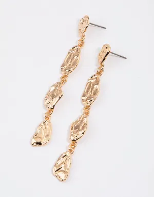 Gold Hammered Organic Drop Earrings