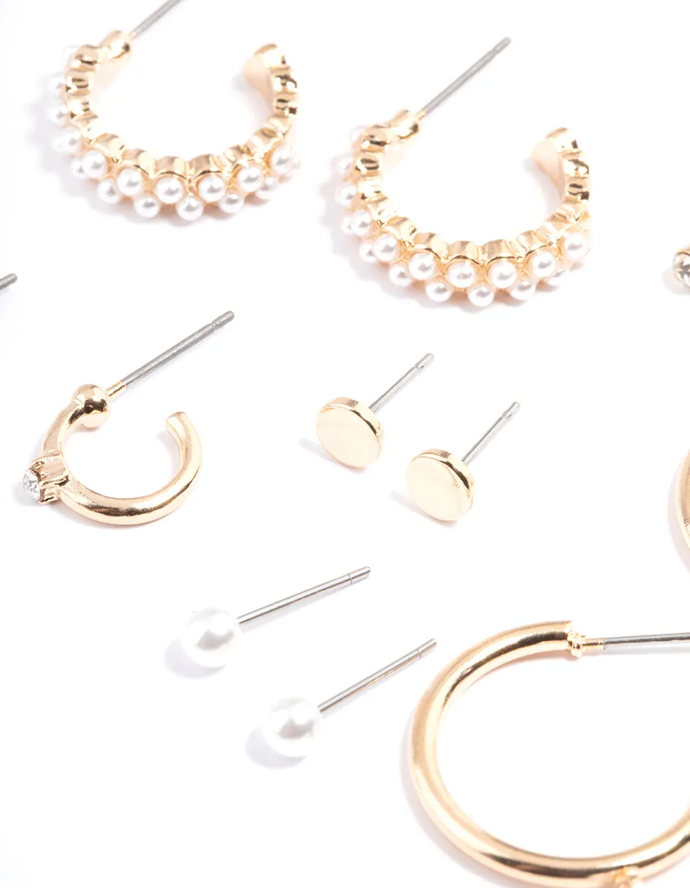 Gold Pearl Diamante Hoop & Stud Earring 6-Pack