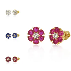 Gold Plated Surgical Steel Color CZ Flower Stud Earrings