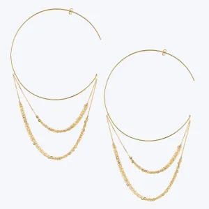 Gold Tassel Large Hoops, Pair