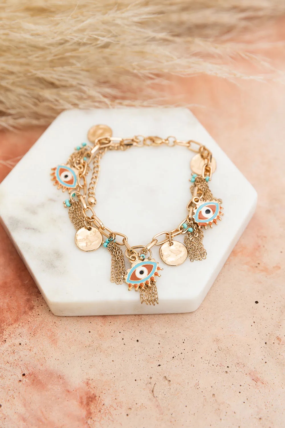 Golden Gaze Eyelet Charm Bracelet