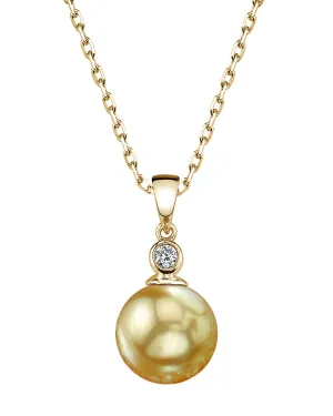 Golden South Sea Pearl & Diamond Bezel Pendant