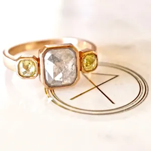 Gray Rose Cut Diamond Three Stone Ring - Three Stone Diamond Rose Gold Ring