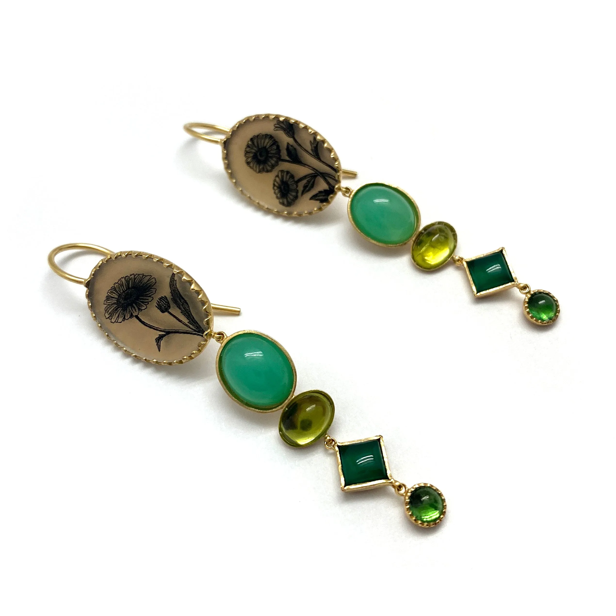 Green Agate Sunflower Earrings