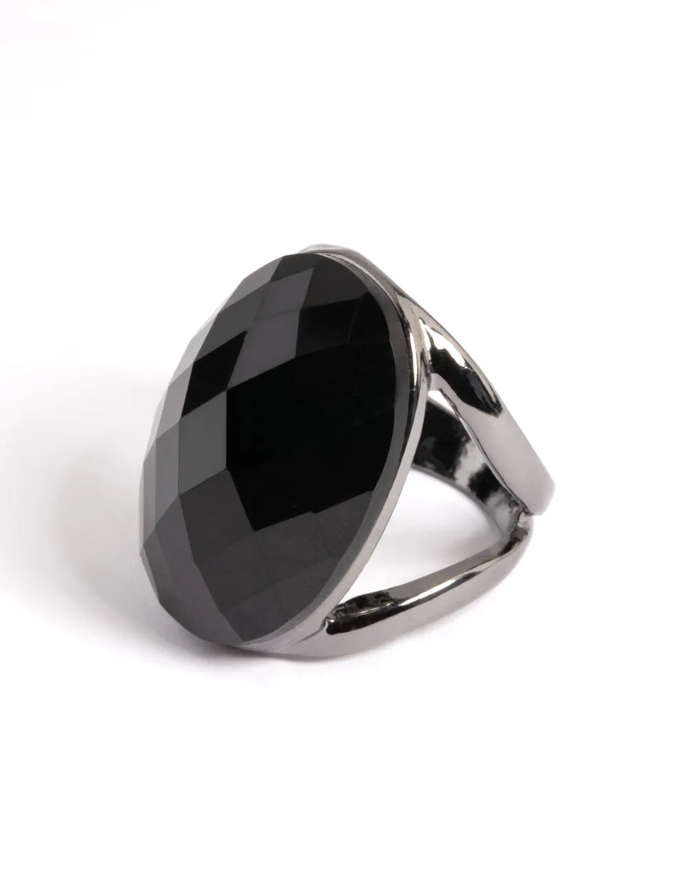 Gun Metal Facet Statement Oval Ring