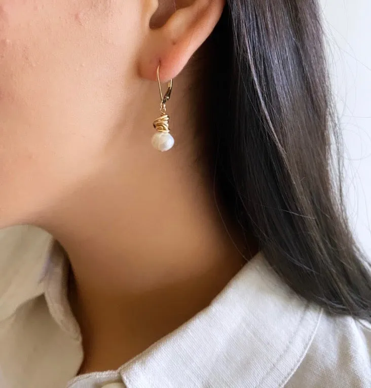 HERA Collection:  HERA Gold Wrapped Pearl Earrings