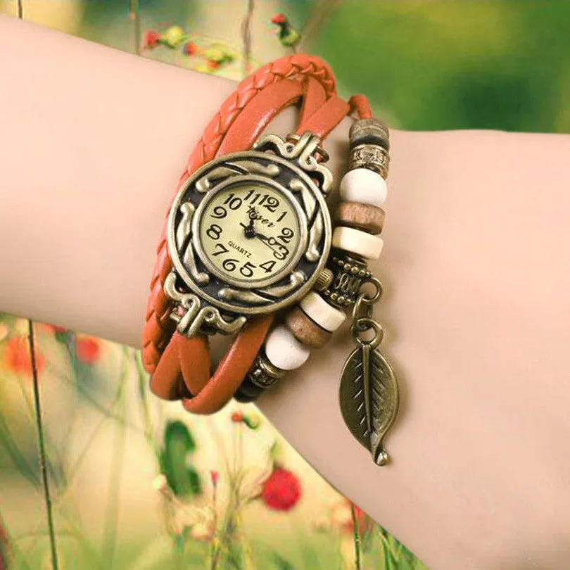 Hot Sale Retro Women Ladies Girls Fashion Long Leather Strap Bracelet Watch Vintage Punk Style Quartz Analog Casual Wristwatch