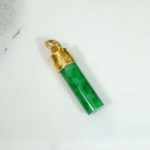 Jade Pillar Charm Capped in Engraved 22k Gold