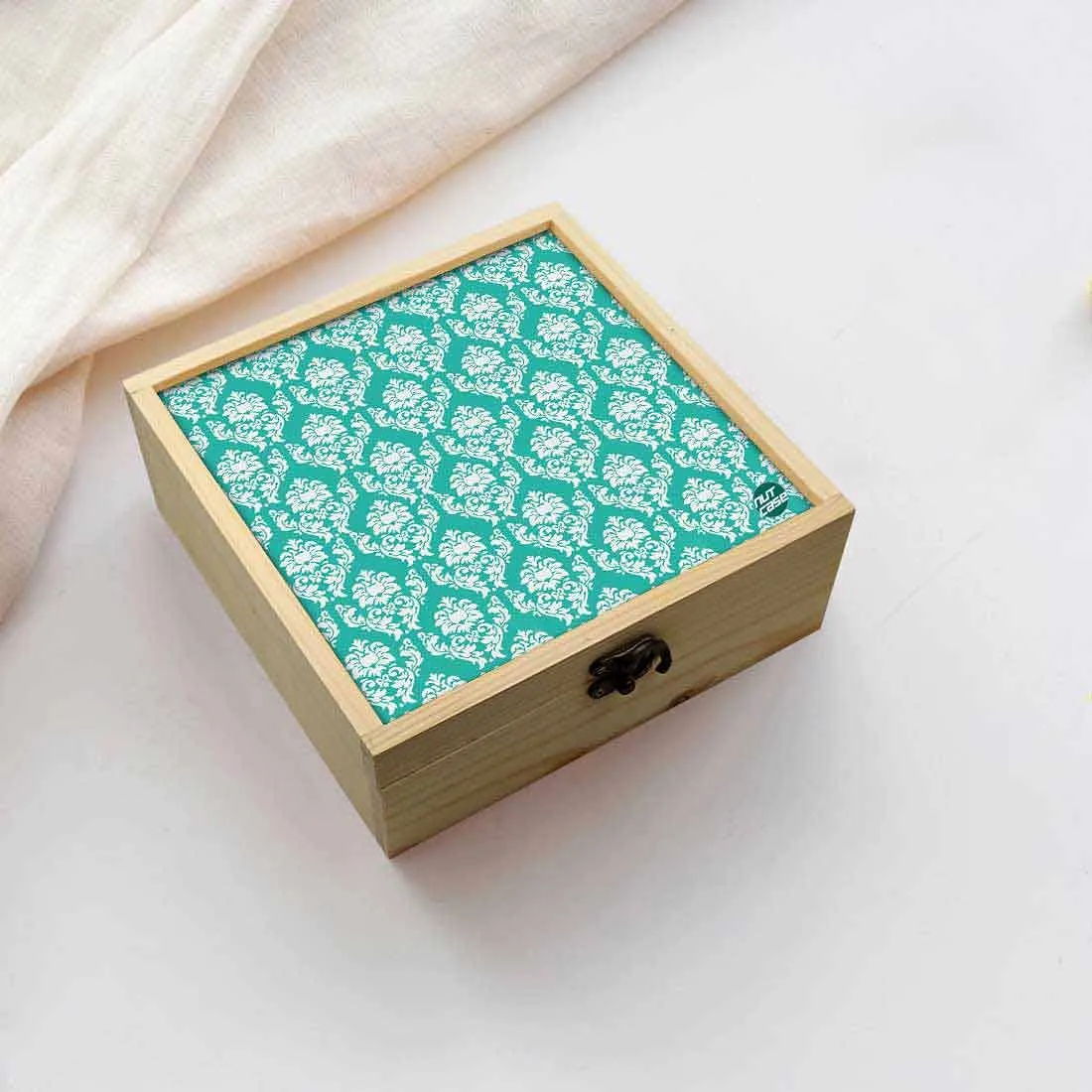 Jewellery Box Makepup Organizer -  Mint & White Damask