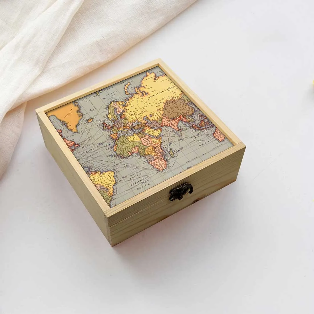 Jewellery Box Makepup Organizer -  Vintage Map Design