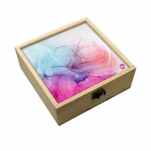 Jewellery Box Wooden Jewelry Organizer -  Pink Blue Ink Watercolor