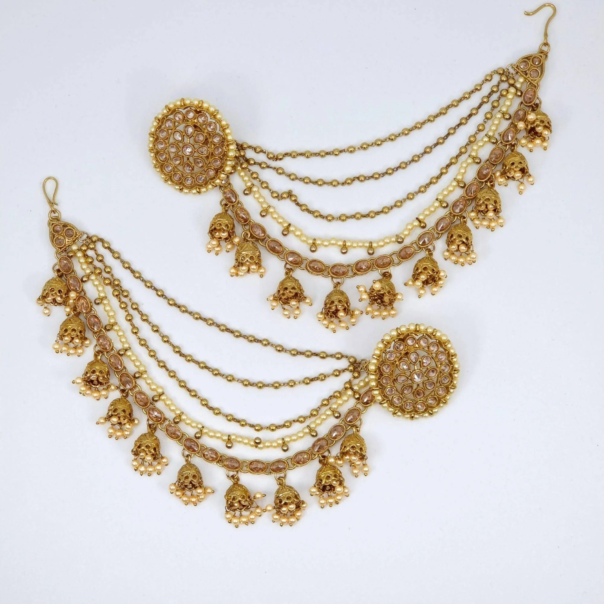 Kriti Earrings tops with Heavy earring Chains - Champagne