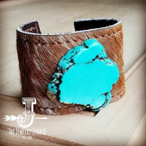 **Leather Cuff w/ Leather Tie-Tan Hide and Turquoise Slab (011q)