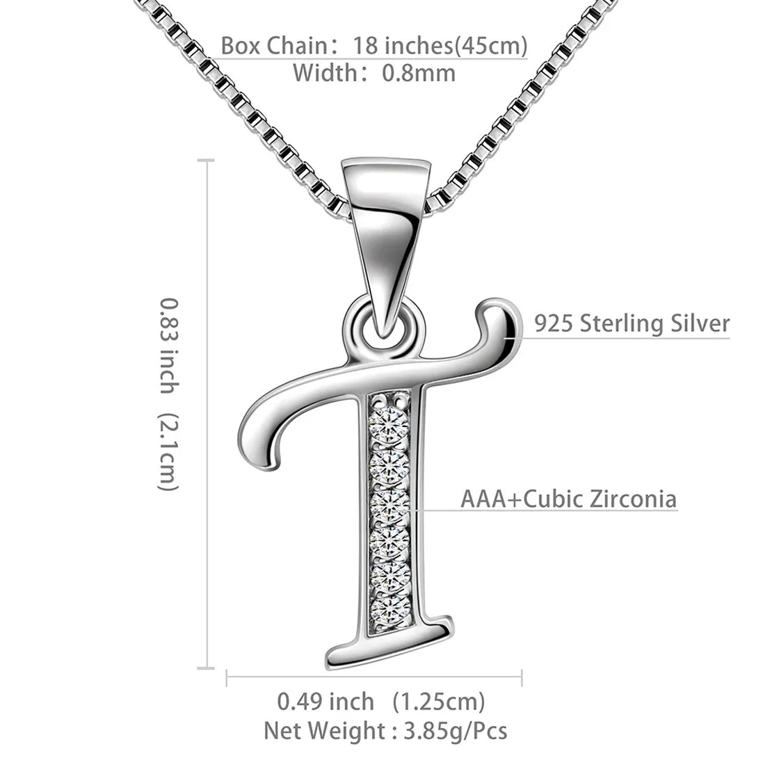 Letter T Initial Necklaces Pendant Women Men Name Jewelry Gift 925 Silver