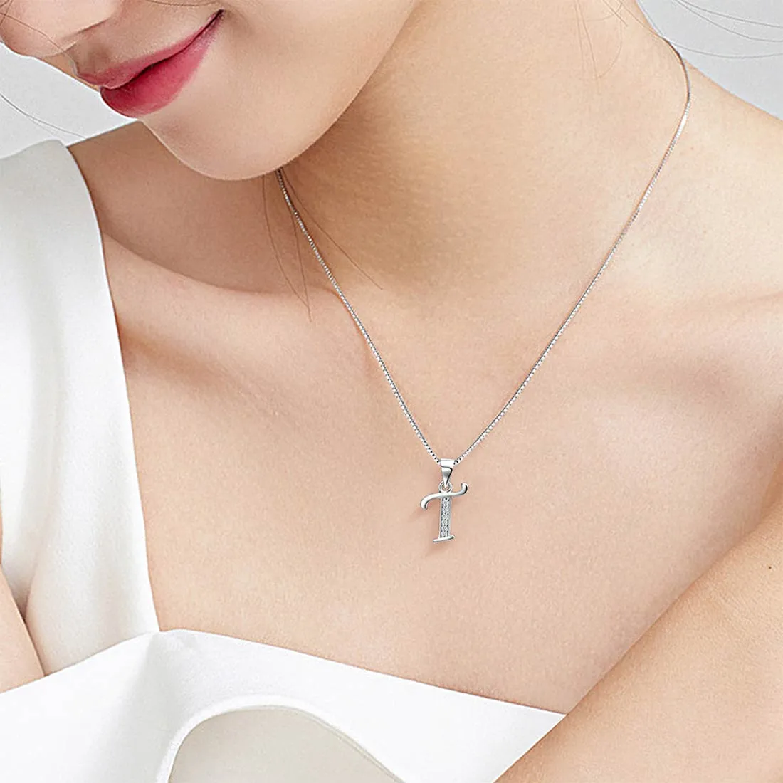 Letter T Initial Necklaces Pendant Women Men Name Jewelry Gift 925 Silver