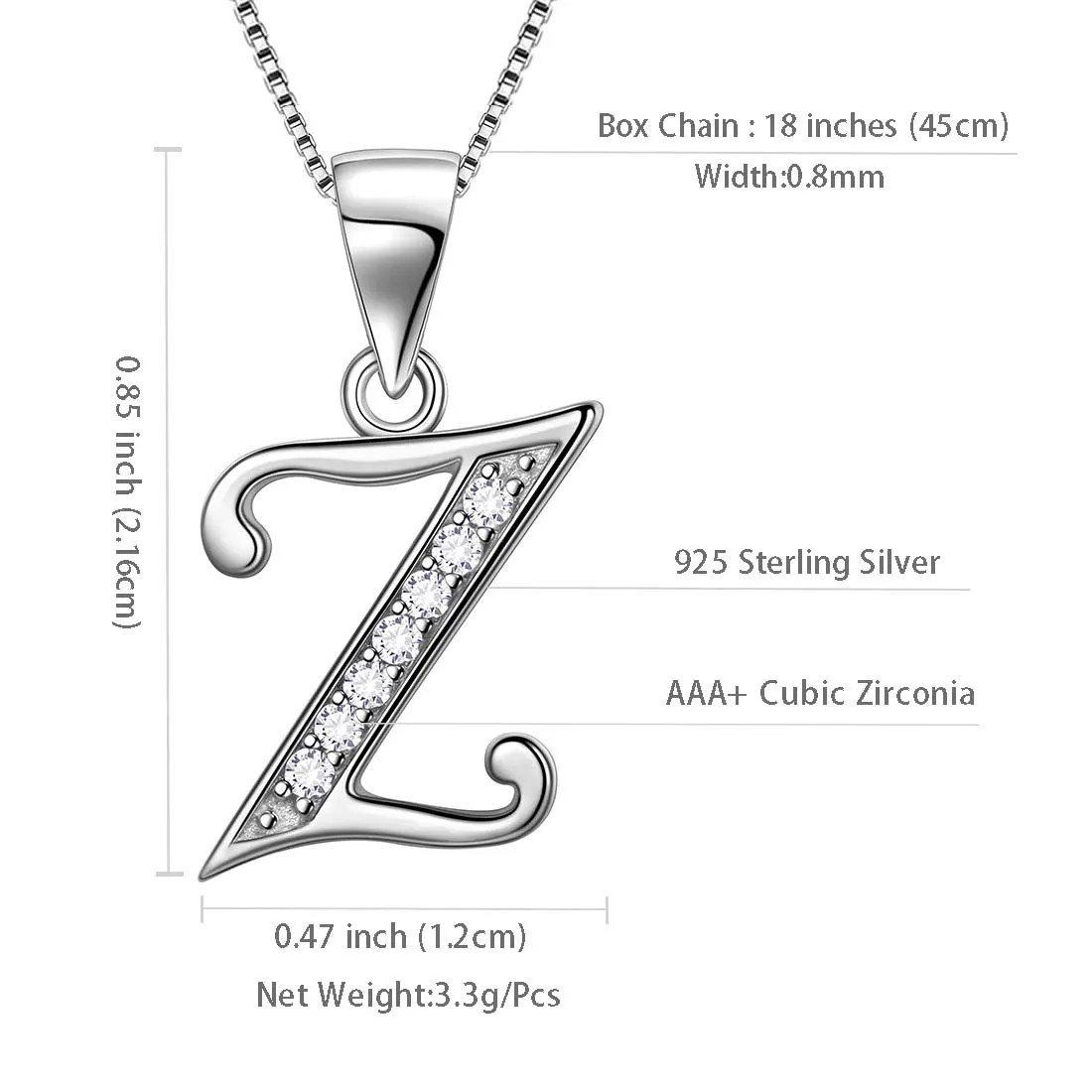 Letter Z Initial Necklaces Pendant Women Men Name Jewelry Gift 925 Silver