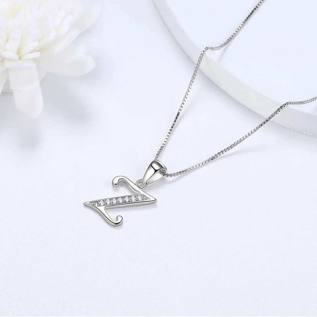 Letter Z Initial Necklaces Pendant Women Men Name Jewelry Gift 925 Silver