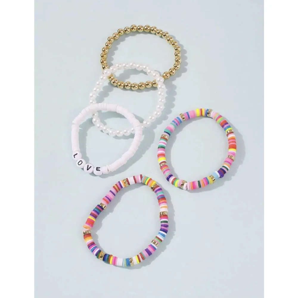 Lovey Hot Pink Multicolored Boho Beaded Bracelet - 5 Pieces