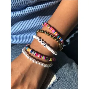 Lovey Hot Pink Multicolored Boho Beaded Bracelet - 5 Pieces