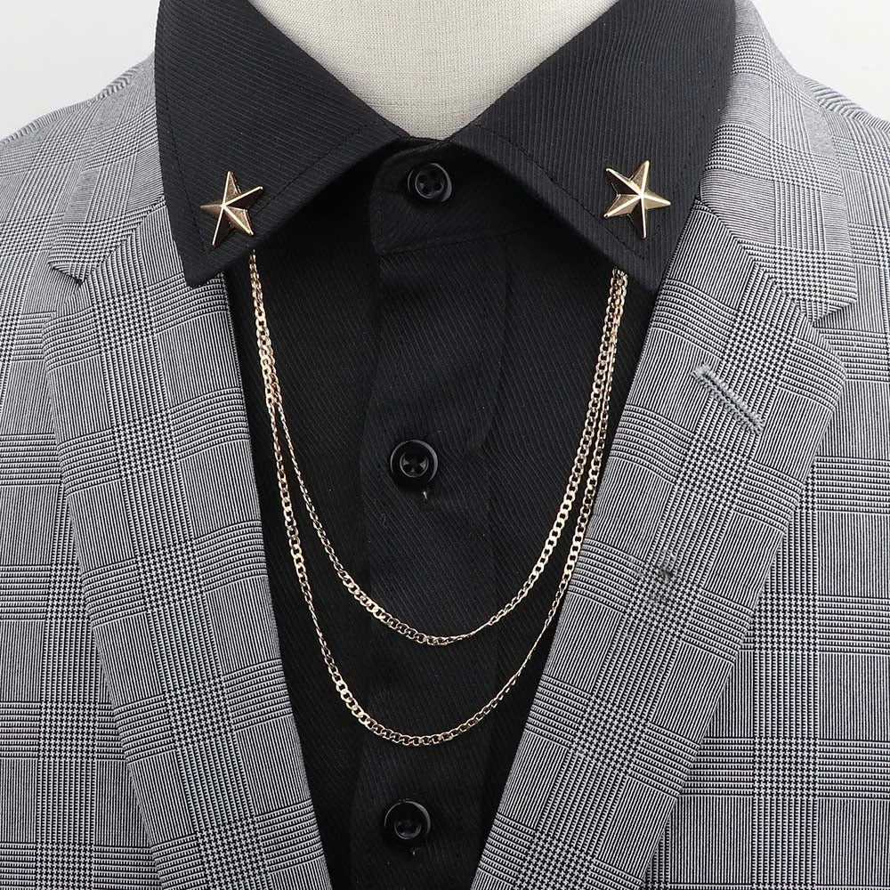 Man Suit Shirt Collar Tassel Chain Lapel Pin Brooch Dragon Badge Retro Pins Wedding Dress Party Dance Neckware Accessories