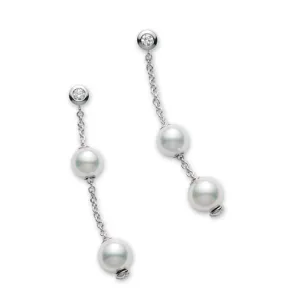 Mikimoto 18K White Gold Pearl & Diamond Earrings