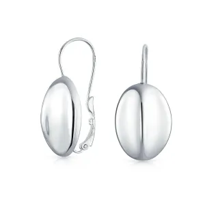 Minimalist Modern Oval Concave Dangle Earrings in Polished  Sterling Silver