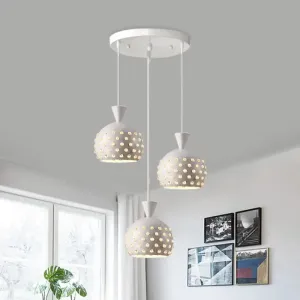 Modern White Domed Restaurant Ceiling Lamp with Crystal Bead Design - 3 Light Pendant