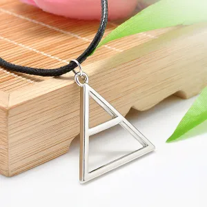 New 30 Seconds to Mars Band Style Pendant Necklace Triangle Geometric Shape Silver Leather Rope Band Necklace