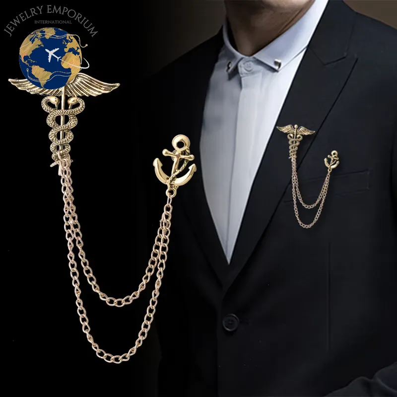 New Retro Snake Animal Brooch Angel Wings Tassel Chain Lapel Pins Suit Collar Pin Badge Shirt Brooches for Men Accessories