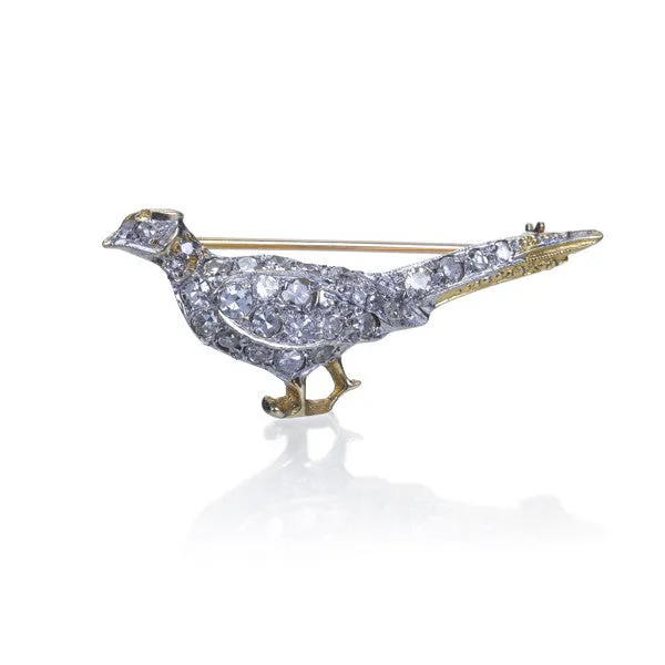 Old Mine Cut Diamond & Gold Bird Pin