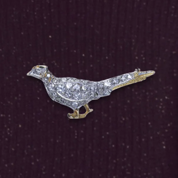 Old Mine Cut Diamond & Gold Bird Pin