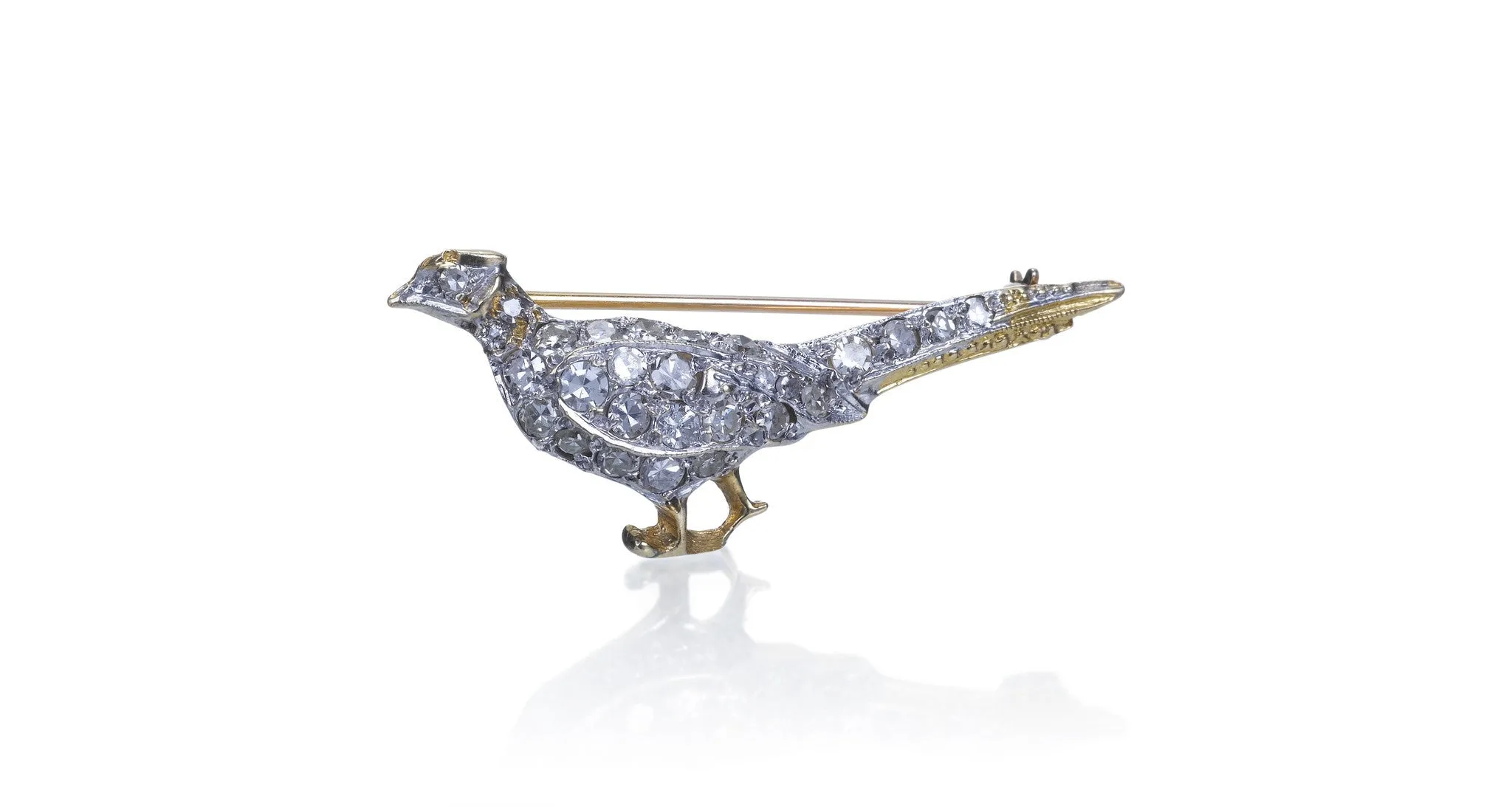 Old Mine Cut Diamond & Gold Bird Pin