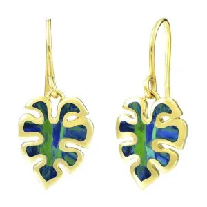 Opal Monstera Leaf Earrings